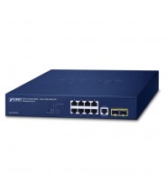 Switch L2+ 8GbE + 2SFP, PoE, VLAN, QoS, stacking, gestione web/SNMP, design rackmount 1U, per connessioni rame e fibra ottica.