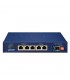 Vista frontale dello switch BSP-115PV-15A con 5 porte PoE Gigabit e 1 porta SFP
