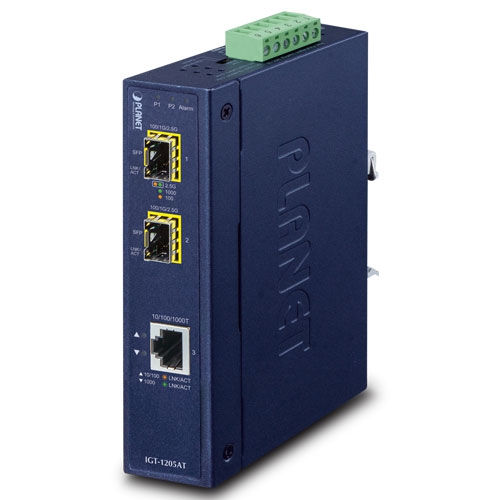 PLANET IGT-1205AT convertitore industriale Gigabit con 1 RJ45 e 2 slot SFP