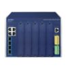 Vista frontale dello switch industriale IMS-6325-5 con moduli espandibili e connessioni Ethernet.