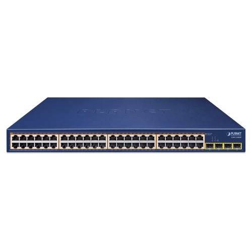 Switch PLANET GSW-5240HP vista frontale, con connettori Ethernet e slot SFP