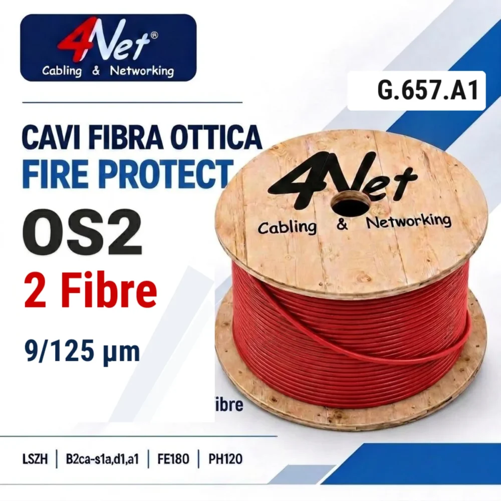 Cavo fibra ottica 4Net Fire Protect OS2 G.657.A1 2 fibre CF09BA02LSS2