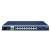 PLANET IGS-R4215-24T4X dettaglio delle 24 porte Gigabit RJ45 e dei 4 uplink SFP+ 10G
