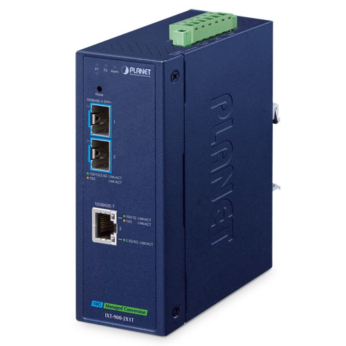 PLANET IXT-900-2X1T media converter industriale gestito 10G con 2 porte SFP+ e 1 RJ45