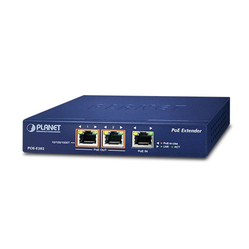 PLANET POE-E202 v2 extender PoE+ Gigabit con 1 ingresso e 2 uscite